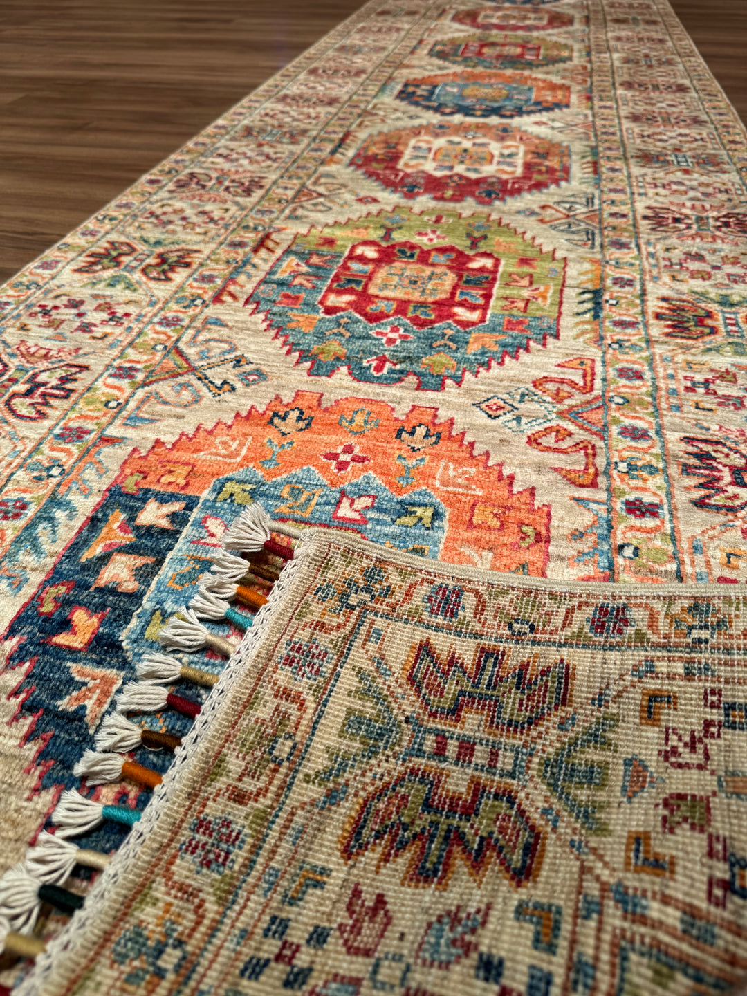 Veziri Orijinal El Dokuması Yolluk Bej Kök Boya Yün Halı 0.79x308 2.43 Metrekare - 3x10 ft