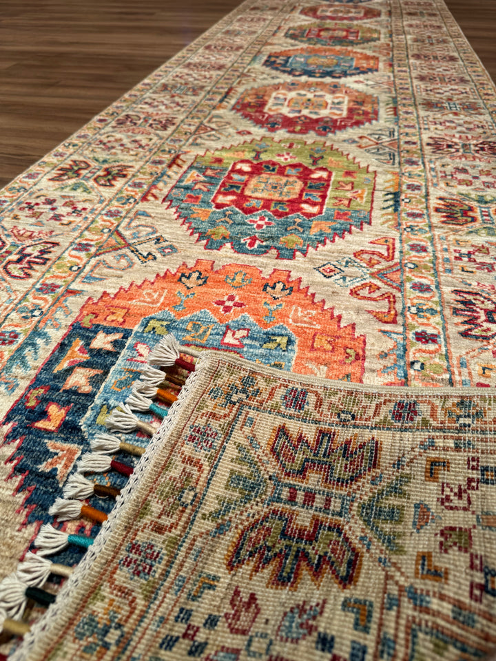 Veziri Orijinal El Dokuması Yolluk Bej Kök Boya Yün Halı 0.79x308 2.43 Metrekare - 3x10 ft