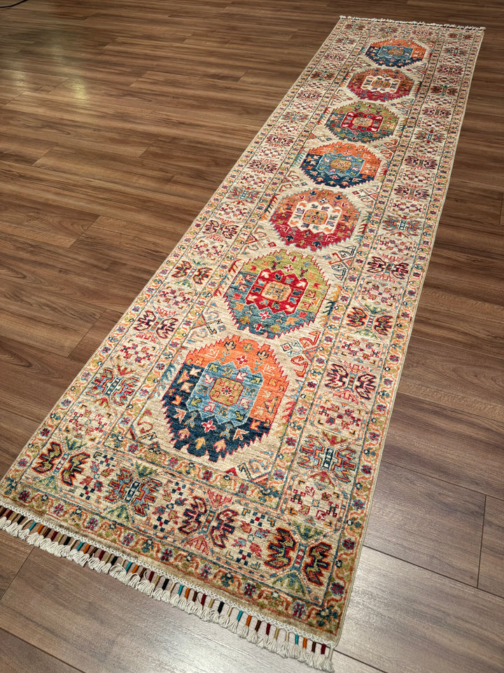 Veziri Orijinal El Dokuması Yolluk Bej Kök Boya Yün Halı 0.79x308 2.43 Metrekare - 3x10 ft