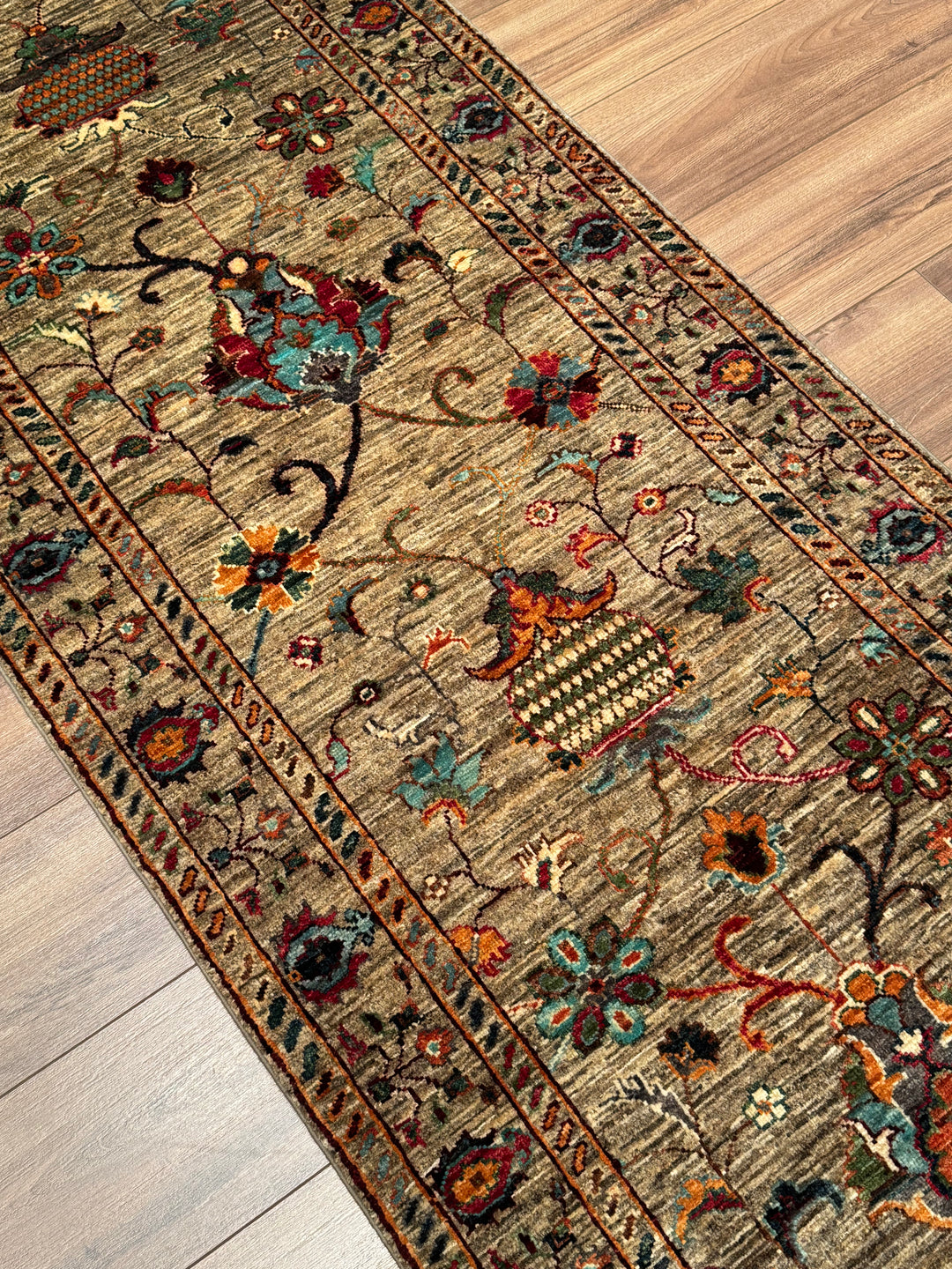 Sultani Binbirgece Yolluk Orijinal El Dokuması Bej Kök Boya Yün Halı 0.82x257 2.11 Metrekare - 3x8 ft