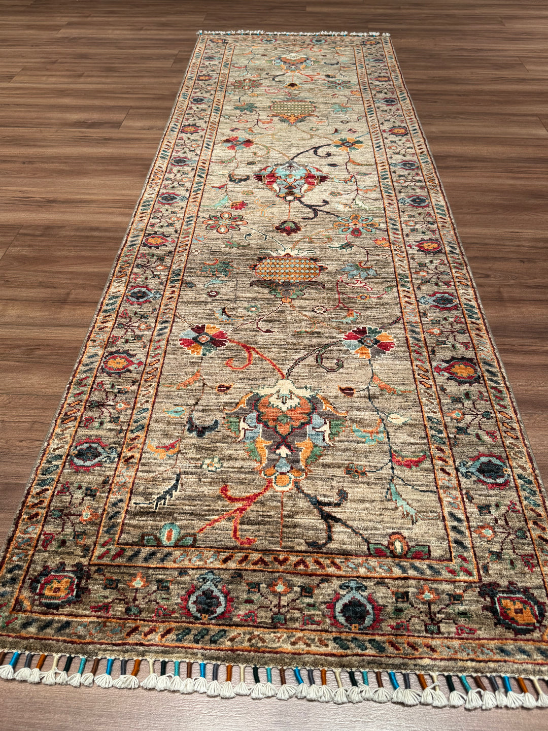 Sultani Binbirgece Yolluk Orijinal El Dokuması Bej Kök Boya Yün Halı 0.82x257 2.11 Metrekare - 3x8 ft