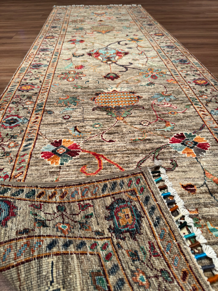 Sultani Binbirgece Yolluk Orijinal El Dokuması Bej Kök Boya Yün Halı 0.82x257 2.11 Metrekare - 3x8 ft