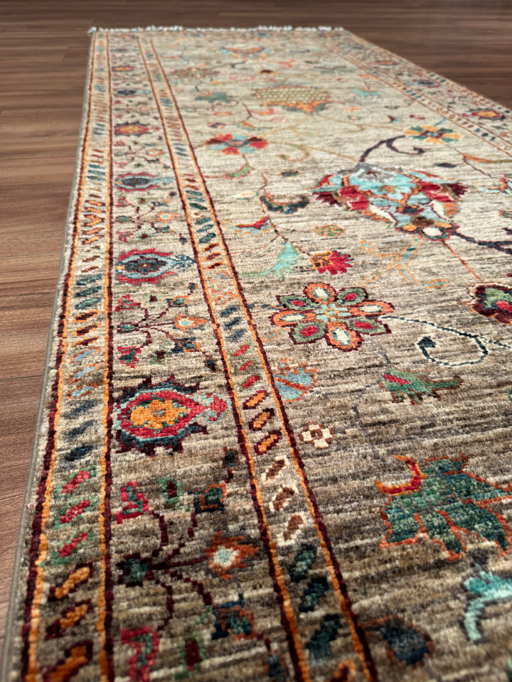 Sultani Binbirgece Yolluk Orijinal El Dokuması Bej Kök Boya Yün Halı 0.82x257 2.11 Metrekare - 3x8 ft