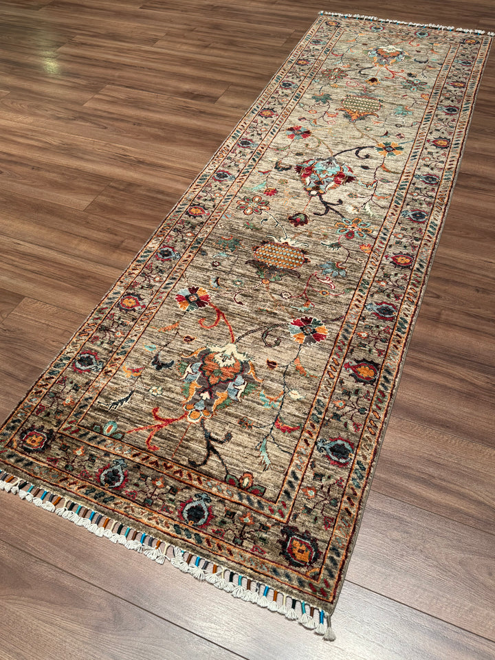 Sultani Binbirgece Yolluk Orijinal El Dokuması Bej Kök Boya Yün Halı 0.82x257 2.11 Metrekare - 3x8 ft