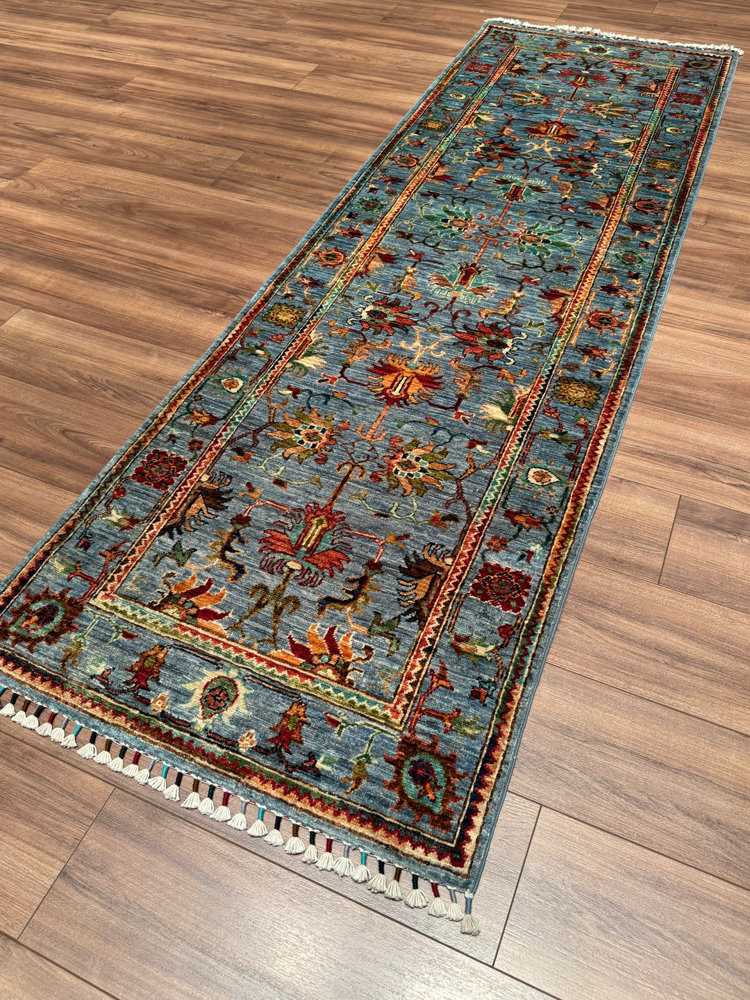 Sultani Binbirgece Yolluk Orijinal El Dokuması Mavi Kök Boya Yün Halı 0.80x254 2.03 Metrekare - 3x8 ft