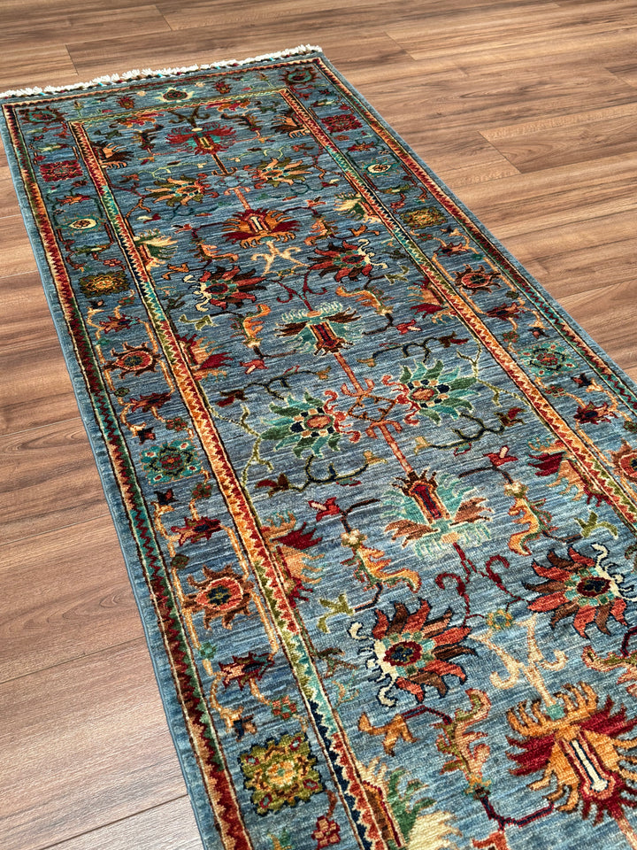 Sultani Binbirgece Yolluk Orijinal El Dokuması Mavi Kök Boya Yün Halı 0.80x254 2.03 Metrekare - 3x8 ft