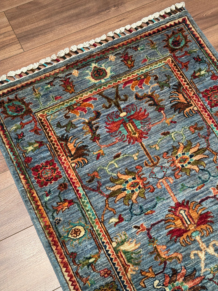 Sultani Binbirgece Yolluk Orijinal El Dokuması Mavi Kök Boya Yün Halı 0.80x254 2.03 Metrekare - 3x8 ft