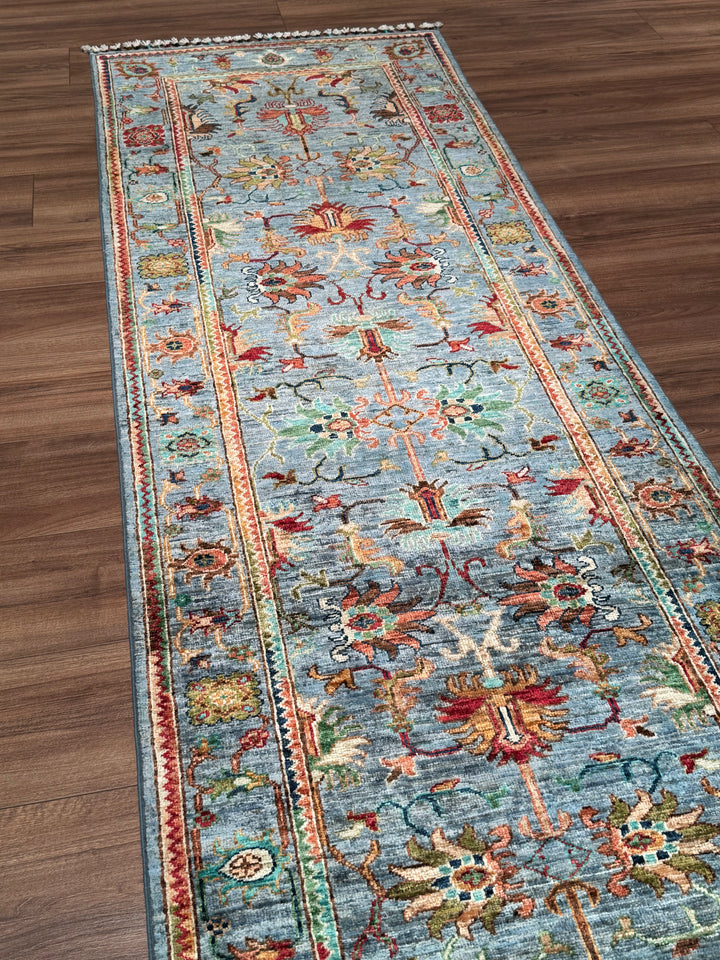 Sultani Binbirgece Yolluk Orijinal El Dokuması Mavi Kök Boya Yün Halı 0.80x254 2.03 Metrekare - 3x8 ft