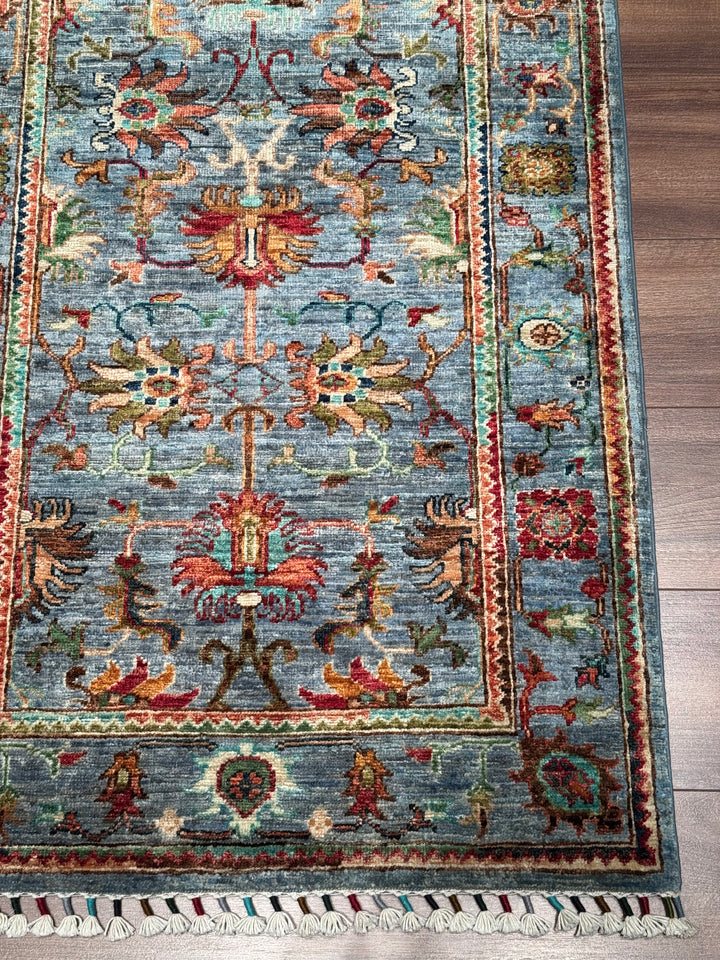 Sultani Binbirgece Yolluk Orijinal El Dokuması Mavi Kök Boya Yün Halı 0.80x254 2.03 Metrekare - 3x8 ft