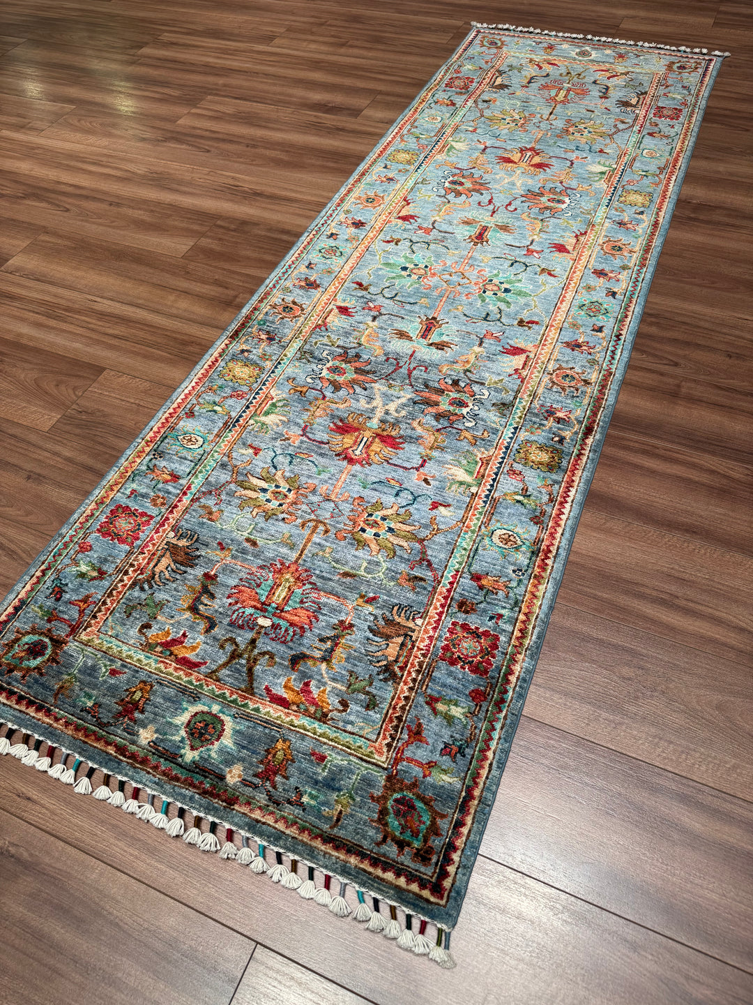 Sultani Binbirgece Yolluk Orijinal El Dokuması Mavi Kök Boya Yün Halı 0.80x254 2.03 Metrekare - 3x8 ft