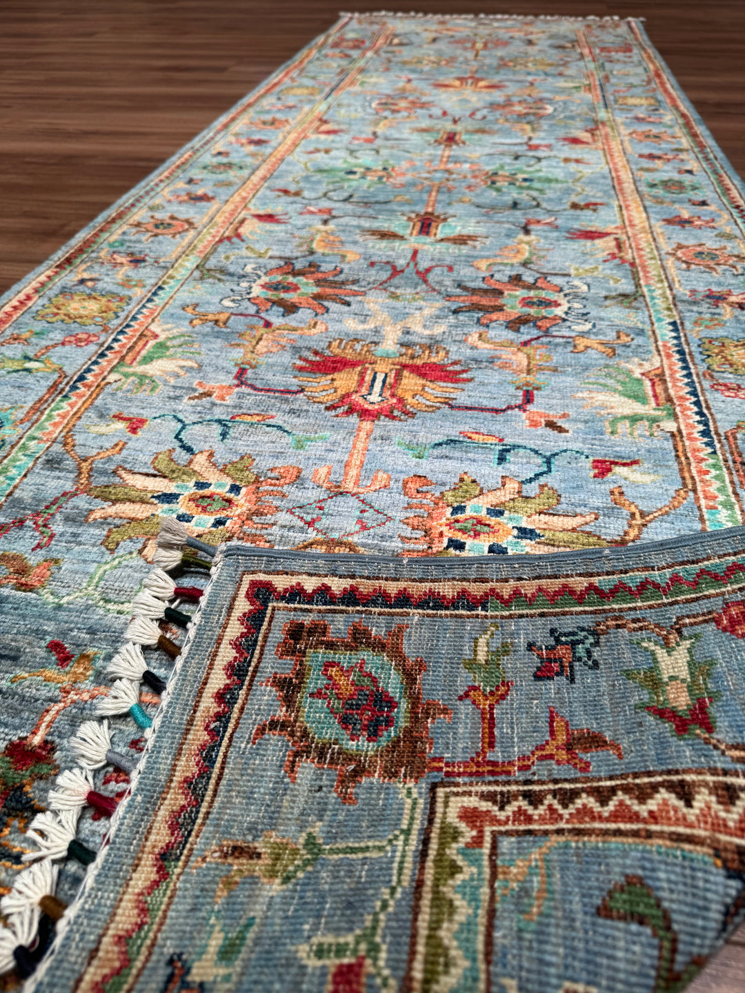 Sultani Binbirgece Yolluk Orijinal El Dokuması Mavi Kök Boya Yün Halı 0.80x254 2.03 Metrekare - 3x8 ft