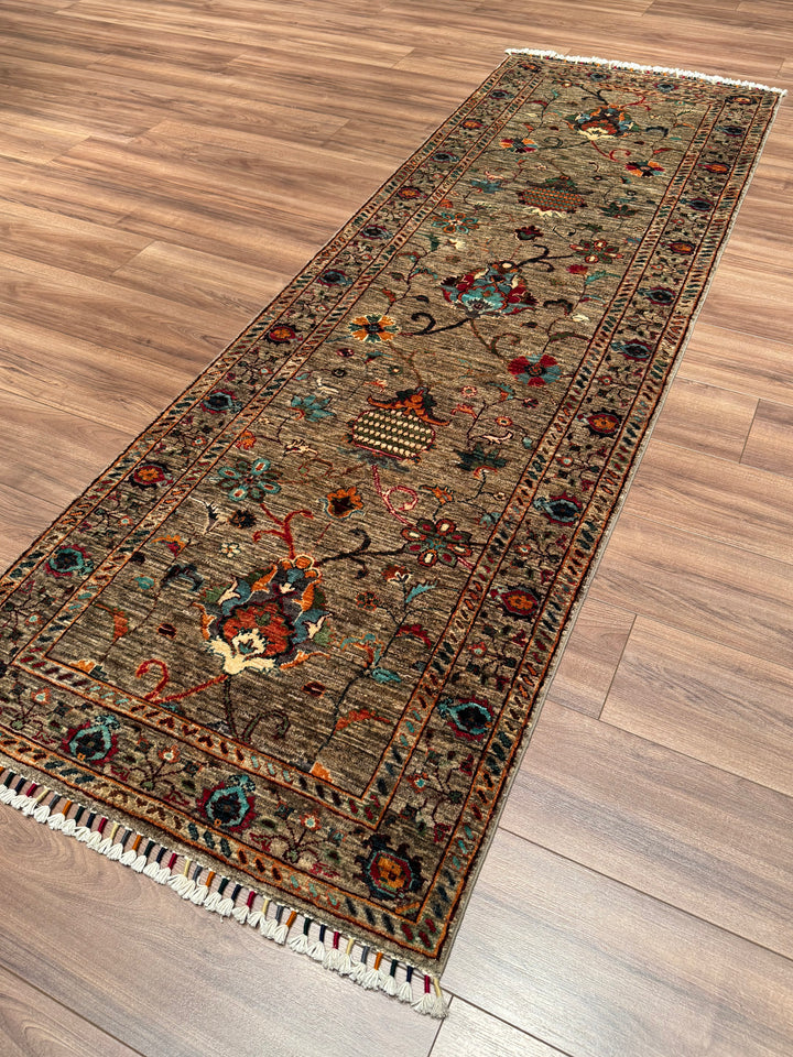 Sultani Binbirgece Yolluk Orijinal El Dokuması Bej Kök Boya Yün Halı 0.83x255 2.12 Metrekare - 3x8 ft