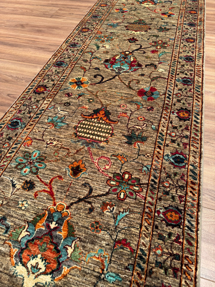 Sultani Binbirgece Yolluk Orijinal El Dokuması Bej Kök Boya Yün Halı 0.83x255 2.12 Metrekare - 3x8 ft