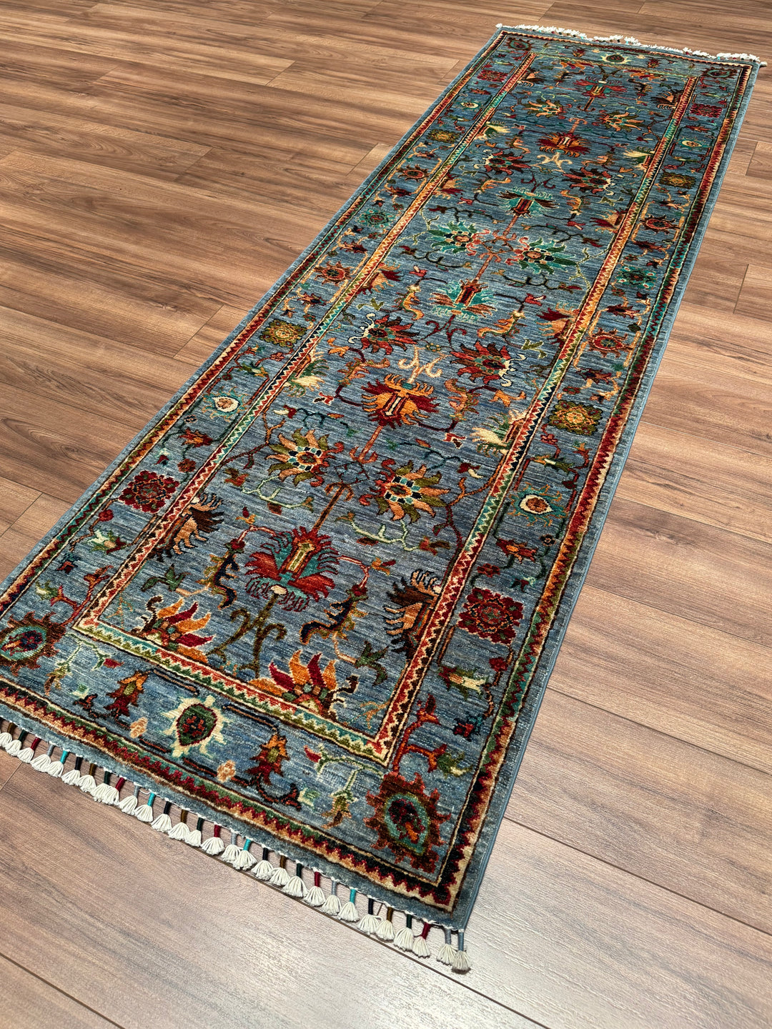 Sultani Binbirgece Yolluk Orijinal El Dokuması Mavi Kök Boya Yün Halı 0.80x254 2.03 Metrekare - 3x8 ft