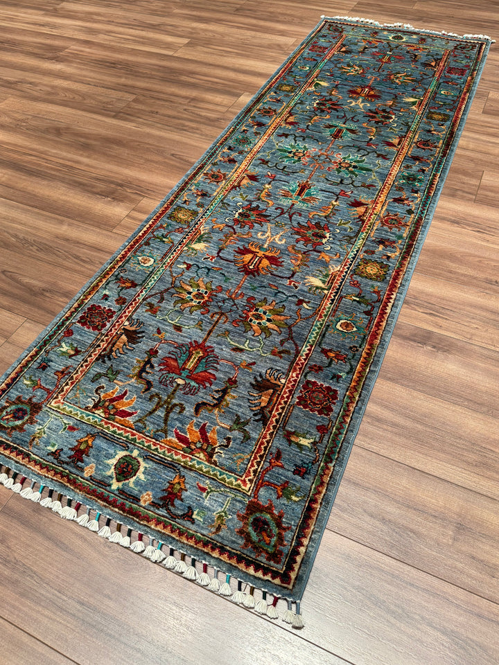 Sultani Binbirgece Yolluk Orijinal El Dokuması Mavi Kök Boya Yün Halı 0.80x254 2.03 Metrekare - 3x8 ft