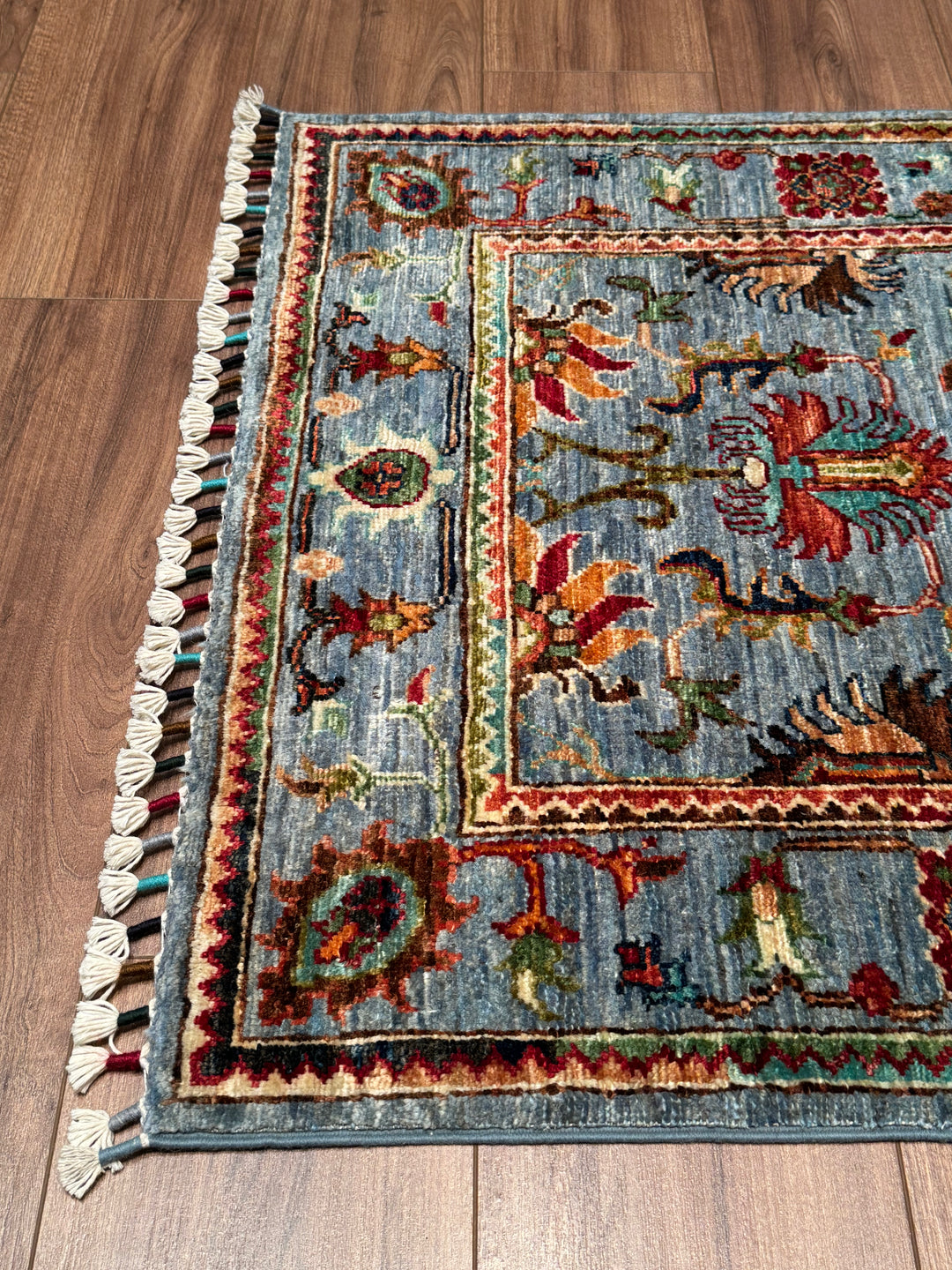 Sultani Binbirgece Yolluk Orijinal El Dokuması Mavi Kök Boya Yün Halı 0.80x254 2.03 Metrekare - 3x8 ft