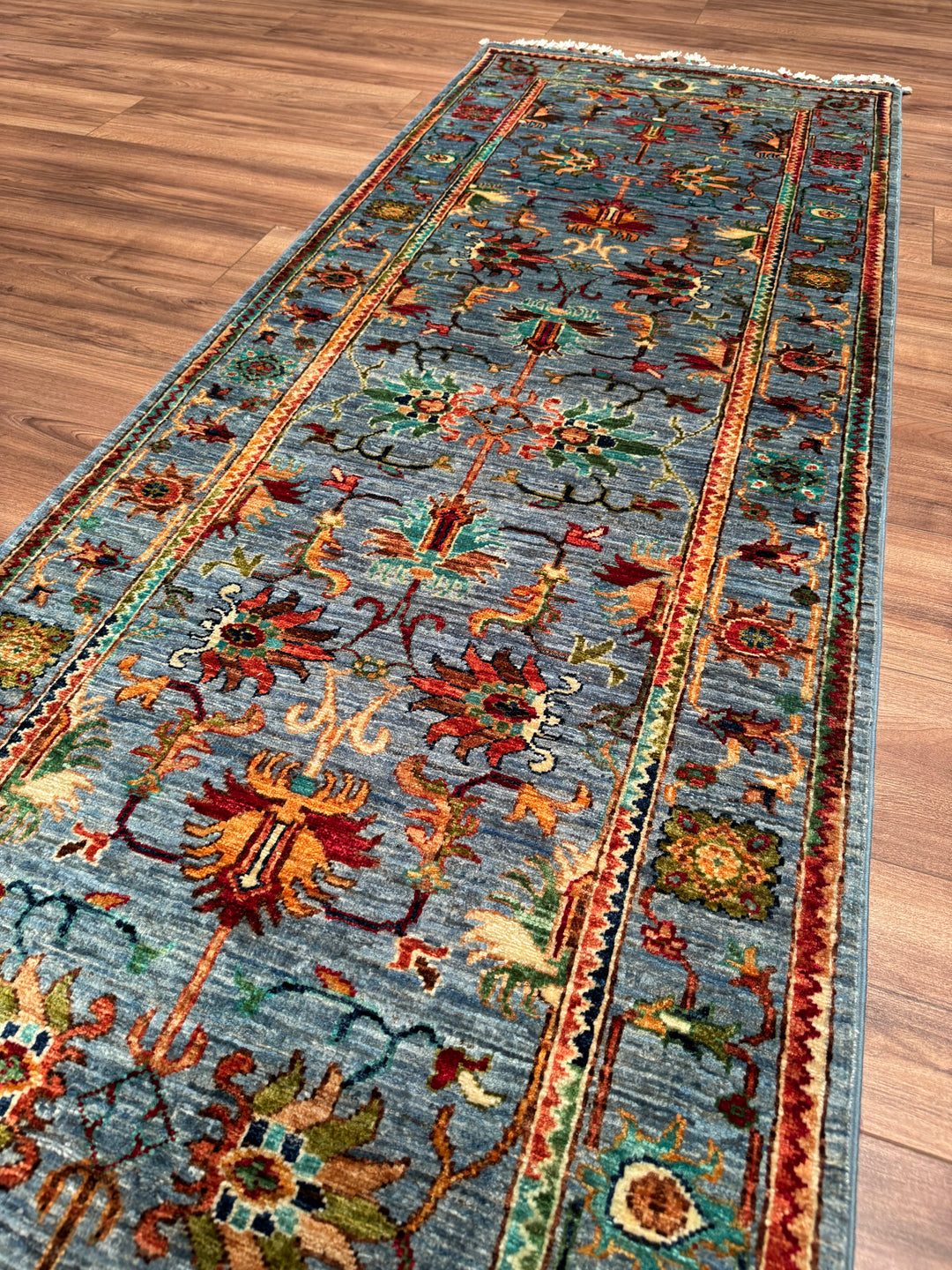 Sultani Binbirgece Yolluk Orijinal El Dokuması Mavi Kök Boya Yün Halı 0.80x254 2.03 Metrekare - 3x8 ft