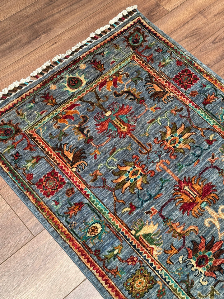 Sultani Binbirgece Yolluk Orijinal El Dokuması Mavi Kök Boya Yün Halı 0.80x254 2.03 Metrekare - 3x8 ft