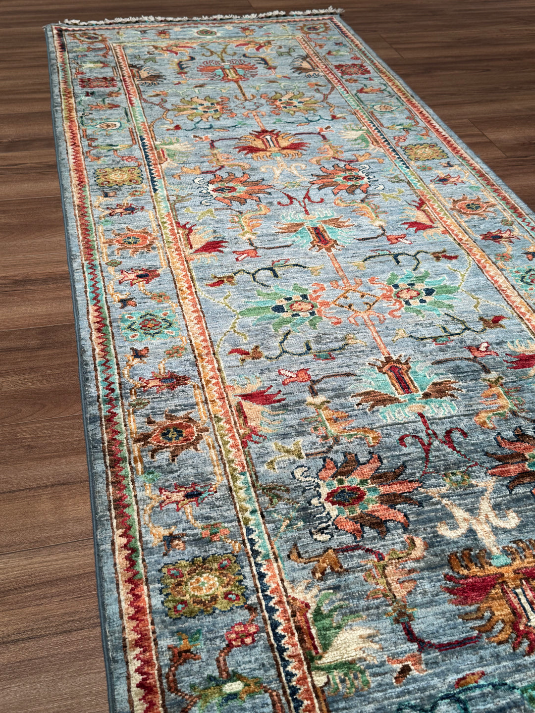 Sultani Binbirgece Yolluk Orijinal El Dokuması Mavi Kök Boya Yün Halı 0.80x254 2.03 Metrekare - 3x8 ft