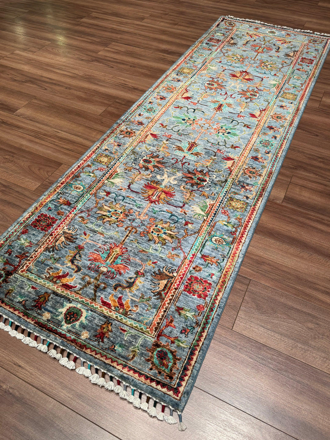 Sultani Binbirgece Yolluk Orijinal El Dokuması Mavi Kök Boya Yün Halı 0.80x254 2.03 Metrekare - 3x8 ft