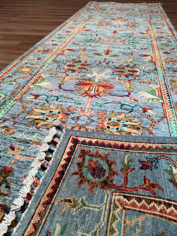 Sultani Binbirgece Yolluk Orijinal El Dokuması Mavi Kök Boya Yün Halı 0.80x254 2.03 Metrekare - 3x8 ft