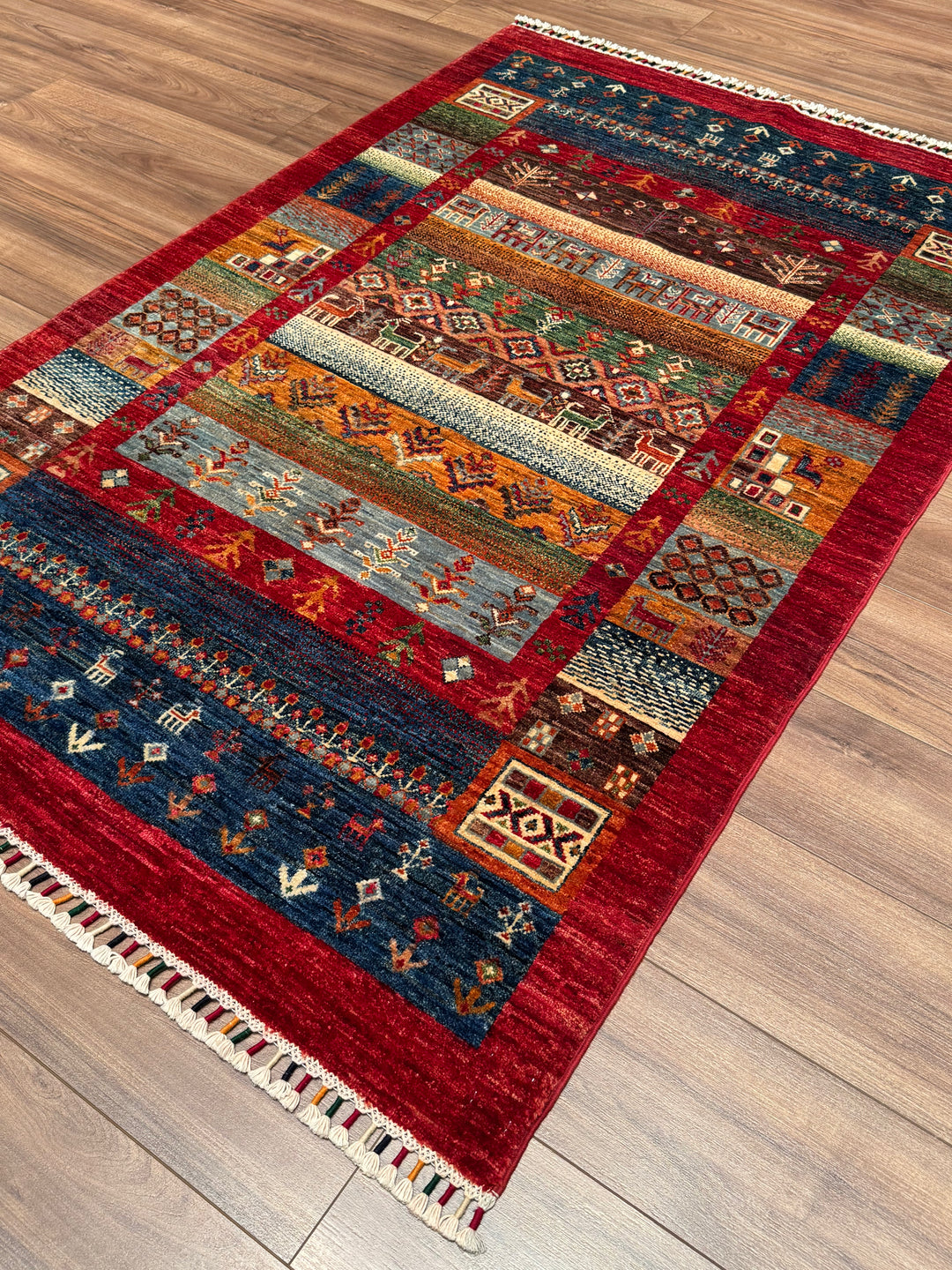 سجادة صوف أصلية من خورجين غابي، منقوشة يدويًا، مصبوغة بصبغة جذور حمراء، 120×183 سم، 2.20 متر مربع - 4×6 قدم 