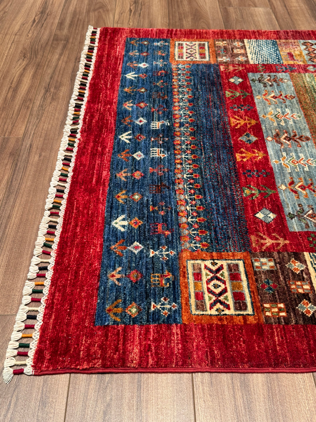 سجادة صوف أصلية من خورجين غابي، منقوشة يدويًا، مصبوغة بصبغة جذور حمراء، 120×183 سم، 2.20 متر مربع - 4×6 قدم 