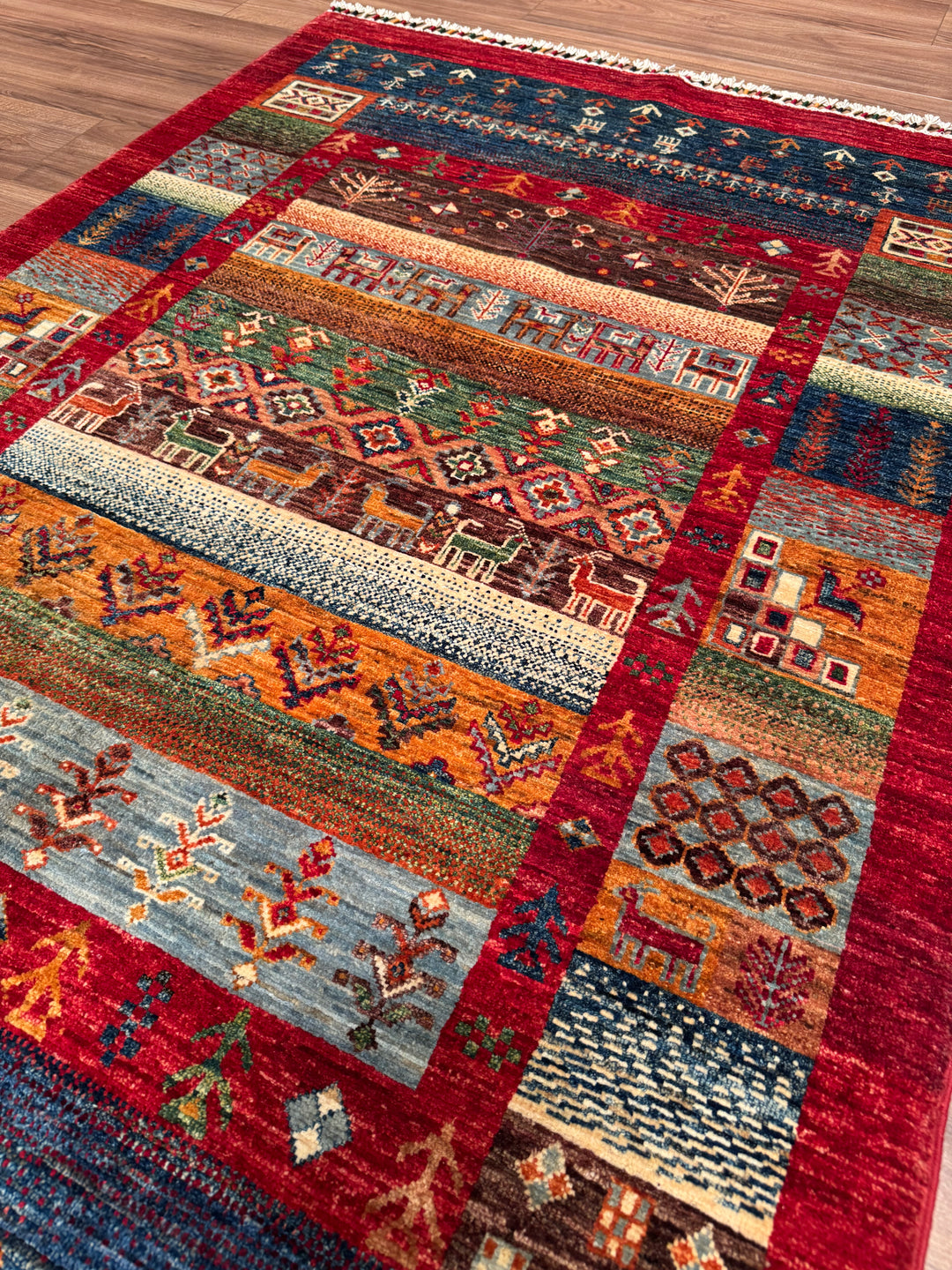 سجادة صوف أصلية من خورجين غابي، منقوشة يدويًا، مصبوغة بصبغة جذور حمراء، 120×183 سم، 2.20 متر مربع - 4×6 قدم 