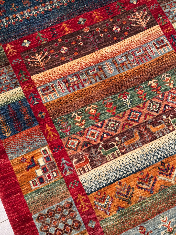 سجادة صوف أصلية من خورجين غابي، منقوشة يدويًا، مصبوغة بصبغة جذور حمراء، 120×183 سم، 2.20 متر مربع - 4×6 قدم 