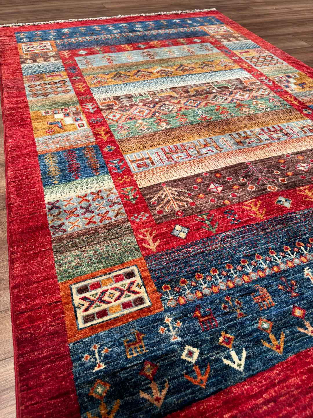 سجادة صوف أصلية من خورجين غابي، منقوشة يدويًا، مصبوغة بصبغة جذور حمراء، 120×183 سم، 2.20 متر مربع - 4×6 قدم 