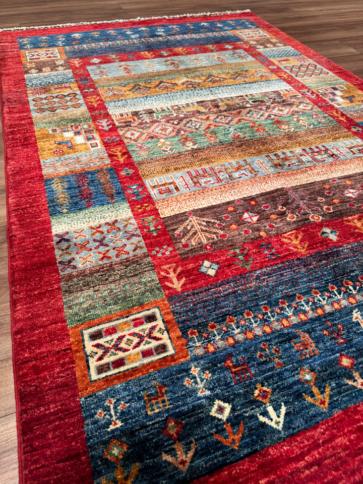 سجادة صوف أصلية من خورجين غابي، منقوشة يدويًا، مصبوغة بصبغة جذور حمراء، 120×183 سم، 2.20 متر مربع - 4×6 قدم 