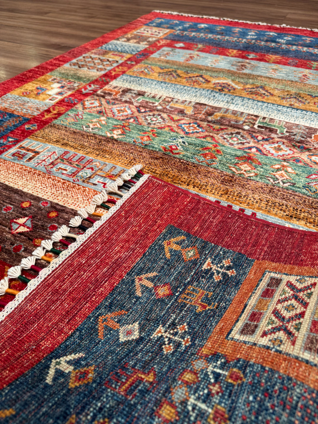 سجادة صوف أصلية من خورجين غابي، منقوشة يدويًا، مصبوغة بصبغة جذور حمراء، 120×183 سم، 2.20 متر مربع - 4×6 قدم 