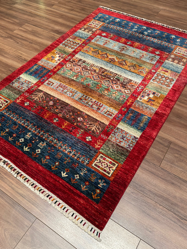 سجادة صوف أصلية من خورجين غابي، منقوشة يدويًا، مصبوغة بصبغة جذور حمراء، 120×183 سم، 2.20 متر مربع - 4×6 قدم 