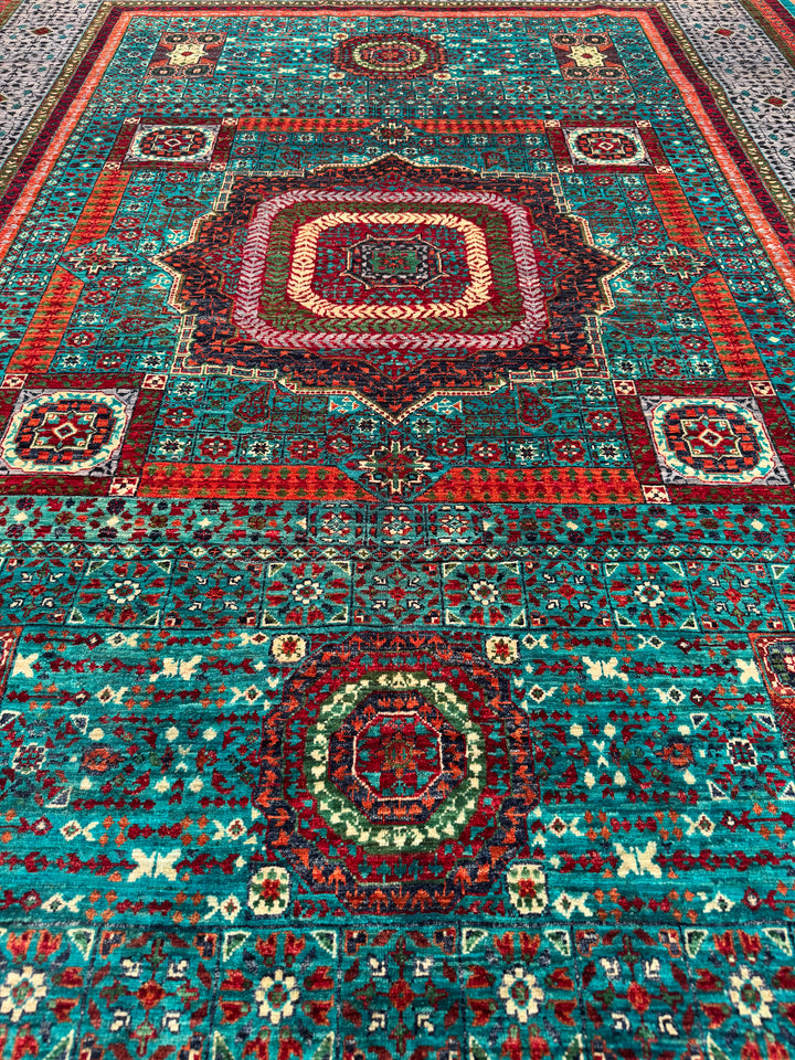 Memlük Orijinal El Dokuması Turkuaz Kök Boya Yün Halı 205x298 6.11 Metrekare - 7x10 ft