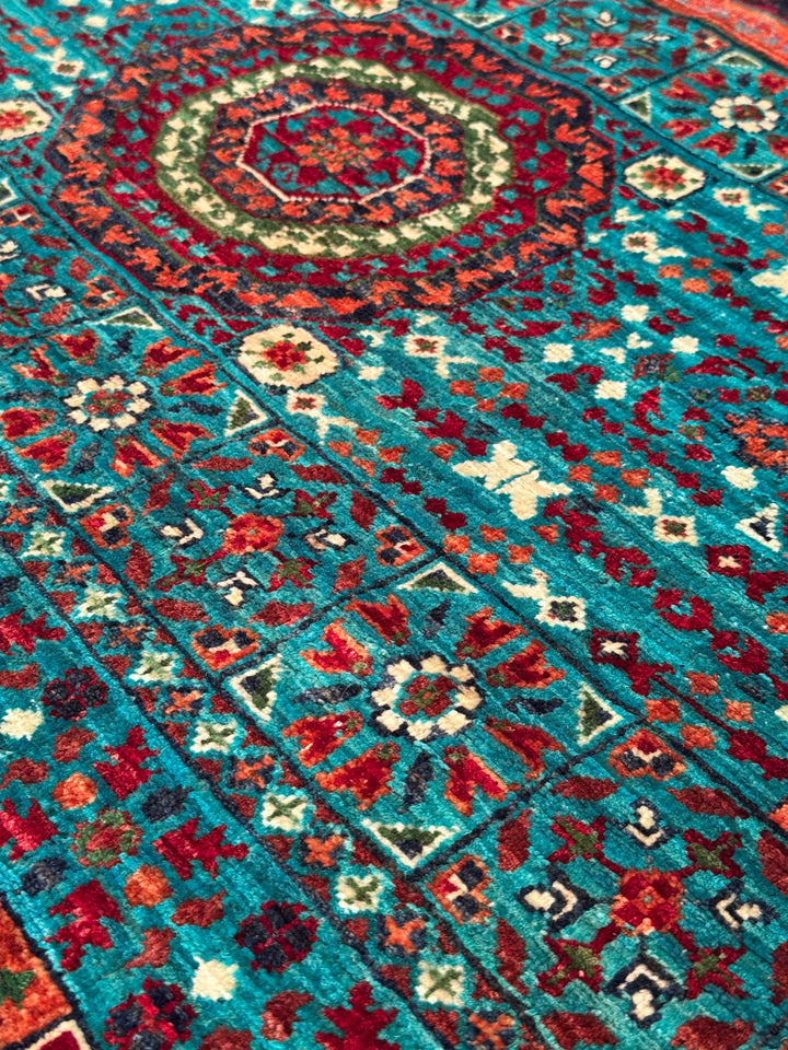 Memlük Orijinal El Dokuması Turkuaz Kök Boya Yün Halı 205x298 6.11 Metrekare - 7x10 ft