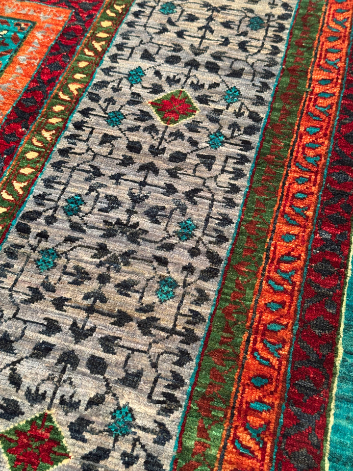 Memlük Orijinal El Dokuması Turkuaz Kök Boya Yün Halı 205x298 6.11 Metrekare - 7x10 ft