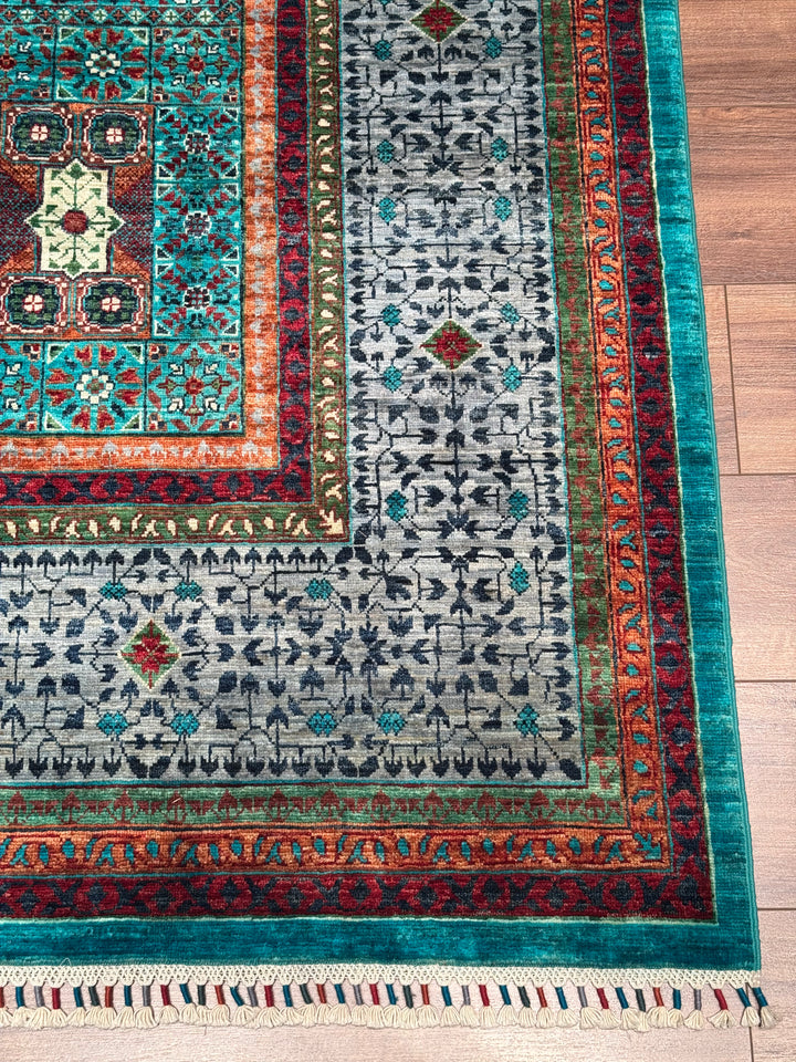 Memlük Orijinal El Dokuması Turkuaz Kök Boya Yün Halı 205x298 6.11 Metrekare - 7x10 ft