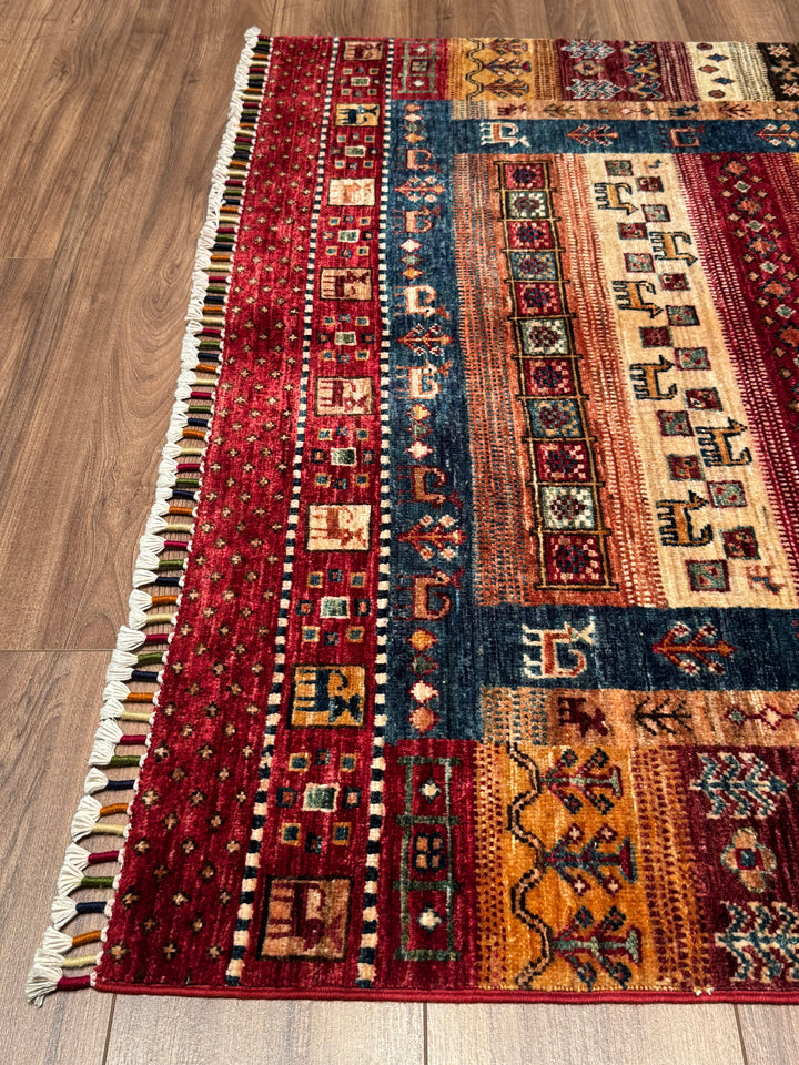 سجادة صوف أصلية من خورجين غابي، منقوشة يدويًا، مصبوغة بصبغة جذور حمراء، 125×180، 2.25 متر مربع - 4×6 قدم 