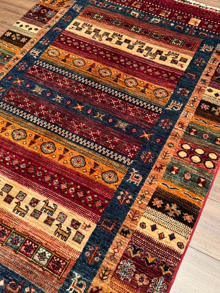 سجادة صوف أصلية من خورجين غابي، منقوشة يدويًا، مصبوغة بصبغة جذور حمراء، 125×180، 2.25 متر مربع - 4×6 قدم 