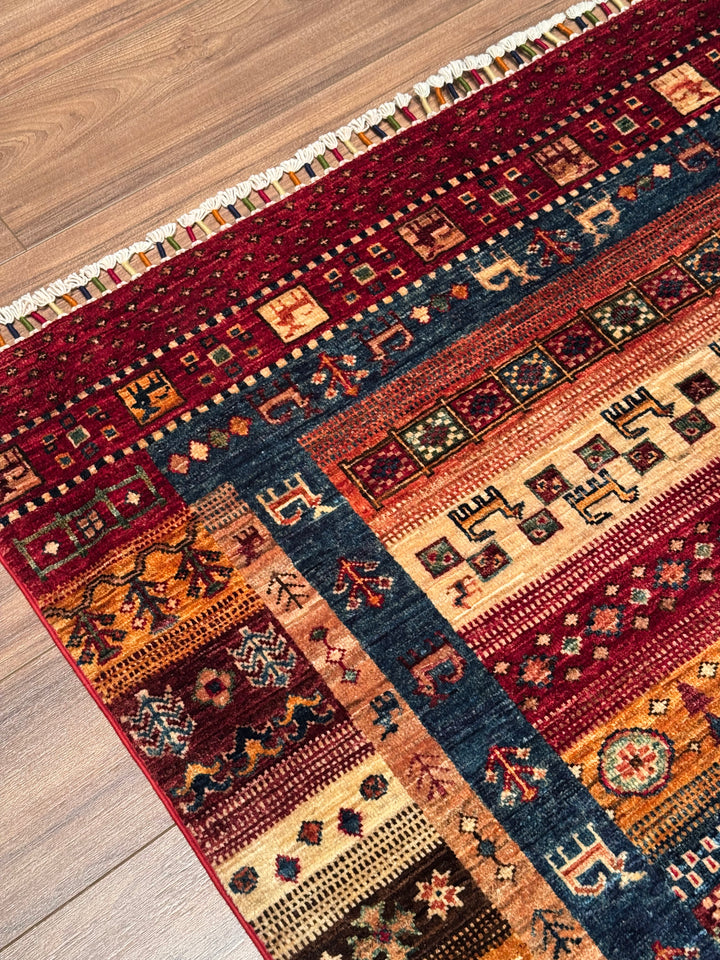 سجادة صوف أصلية من خورجين غابي، منقوشة يدويًا، مصبوغة بصبغة جذور حمراء، 125×180، 2.25 متر مربع - 4×6 قدم 