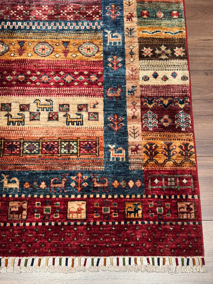 سجادة صوف أصلية من خورجين غابي، منقوشة يدويًا، مصبوغة بصبغة جذور حمراء، 125×180، 2.25 متر مربع - 4×6 قدم 