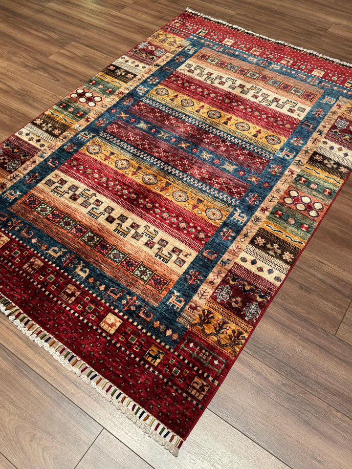 سجادة صوف أصلية من خورجين غابي، منقوشة يدويًا، مصبوغة بصبغة جذور حمراء، 125×180، 2.25 متر مربع - 4×6 قدم 