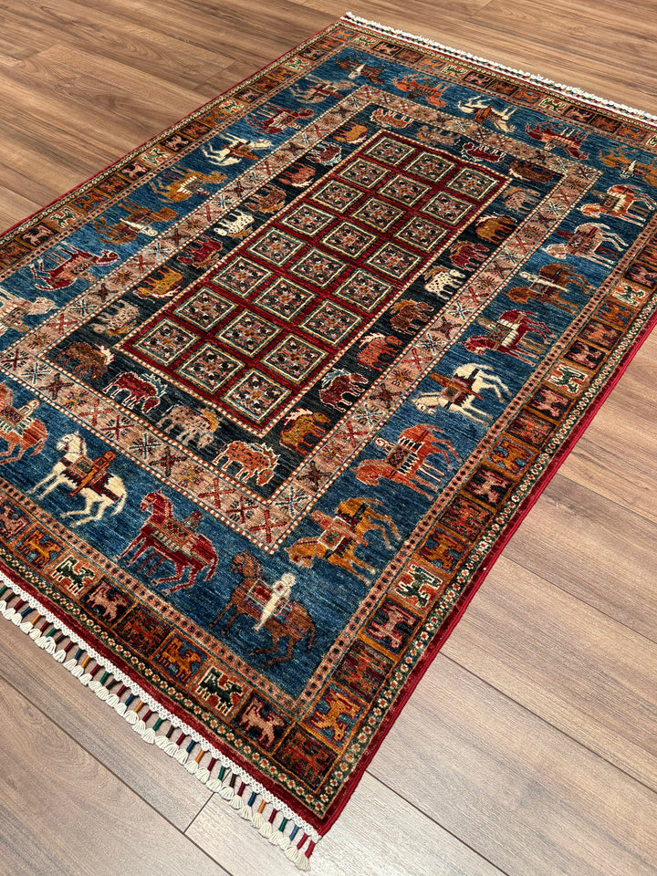 سجادة صوف أصلية من Pazırık منسوجة يدويًا ومُصبغة بجذور متعددة، 125×178، 2.23 متر مربع - 4×6 قدم 