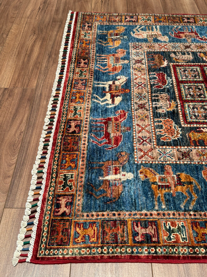 سجادة صوف أصلية من Pazırık منسوجة يدويًا ومُصبغة بجذور متعددة، 125×178، 2.23 متر مربع - 4×6 قدم 