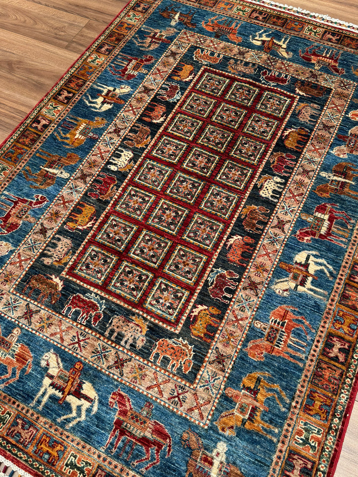 سجادة صوف أصلية من Pazırık منسوجة يدويًا ومُصبغة بجذور متعددة، 125×178، 2.23 متر مربع - 4×6 قدم 