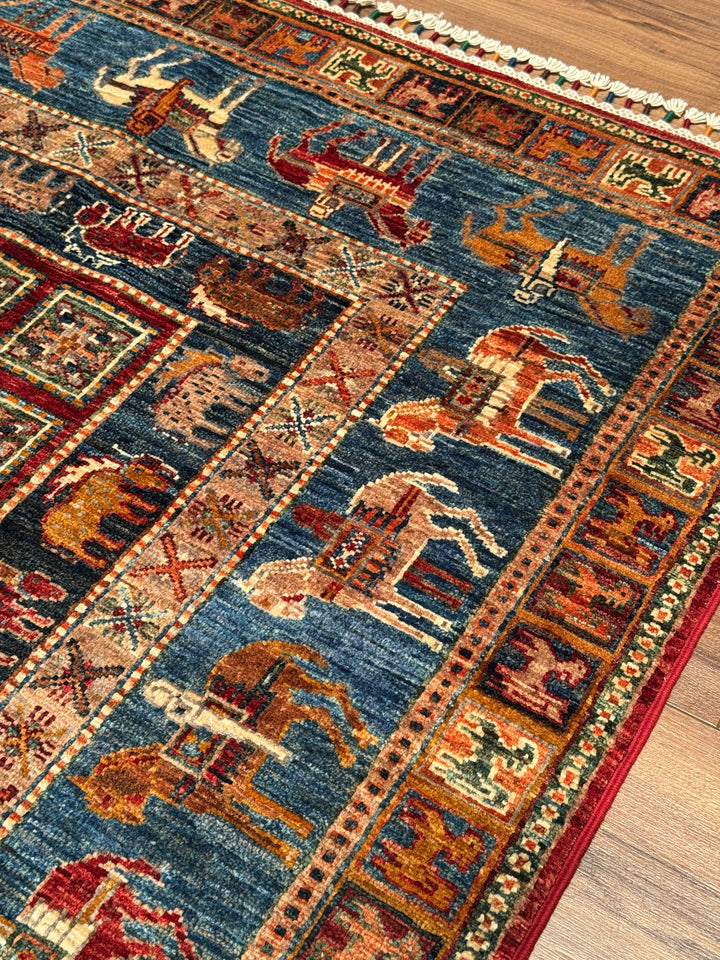 سجادة صوف أصلية من Pazırık منسوجة يدويًا ومُصبغة بجذور متعددة، 125×178، 2.23 متر مربع - 4×6 قدم 