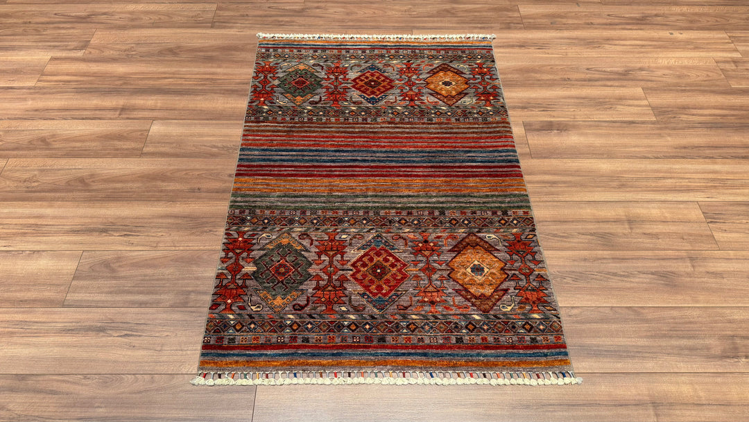 Khorjin Original Hand Woven Multi Vegetable Dyed Wool Carpet 0.99x145 1.44 Square Meters - 3x5 ft