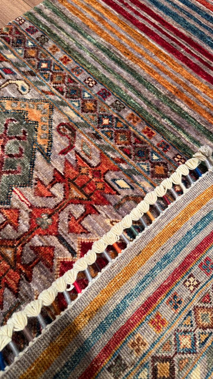 Khorjin Original Hand Woven Multi Vegetable Dyed Wool Carpet 0.99x145 1.44 Square Meters - 3x5 ft