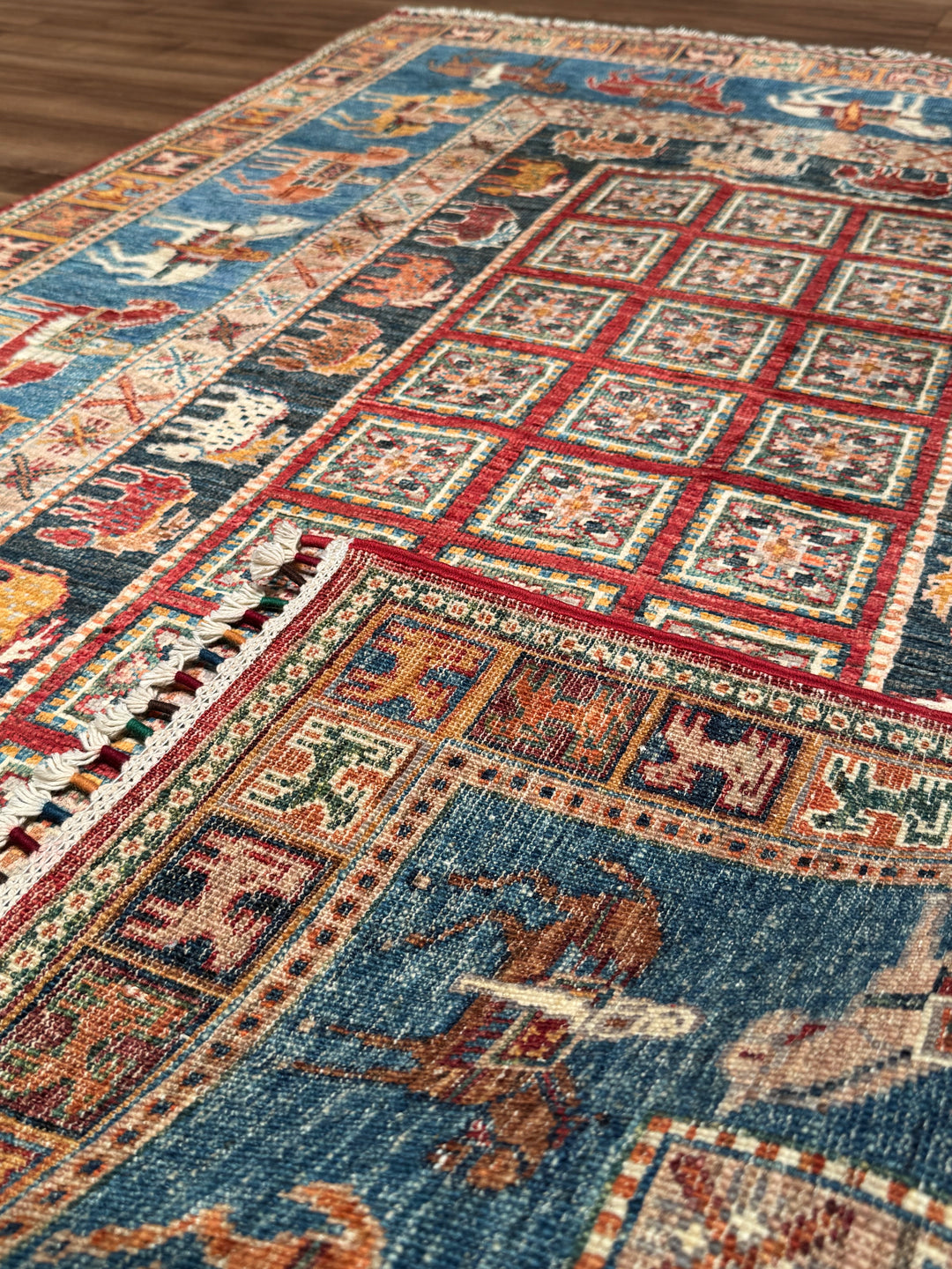 سجادة صوف أصلية من Pazırık منسوجة يدويًا ومُصبغة بجذور متعددة، 125×178، 2.23 متر مربع - 4×6 قدم 