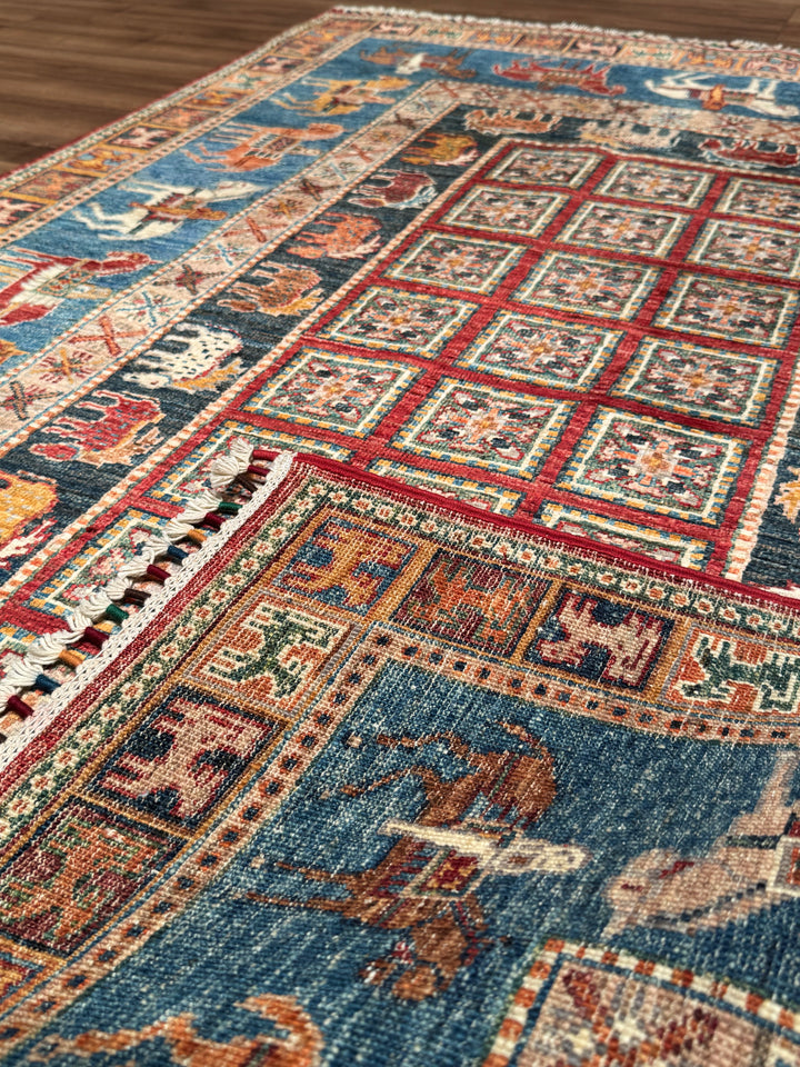 سجادة صوف أصلية من Pazırık منسوجة يدويًا ومُصبغة بجذور متعددة، 125×178، 2.23 متر مربع - 4×6 قدم 